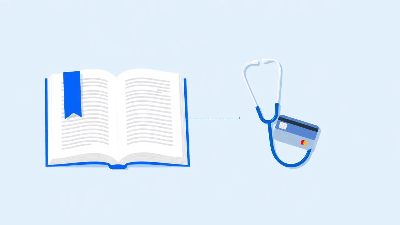 Illustration : livre de loi et compte bancaire pro pour un soignant libéral français