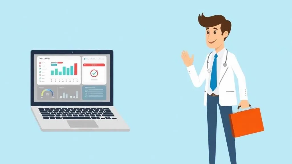 Illustration : un ordinateur de compta face à un expert-comptable