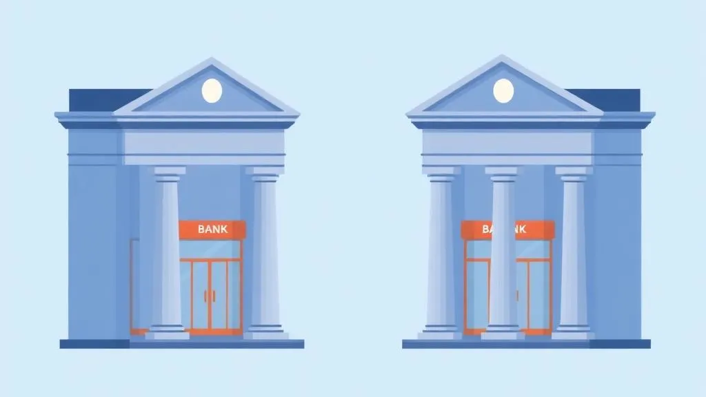 Illustration : deux bâtiments bancaires face à face — Qonto et Propulse